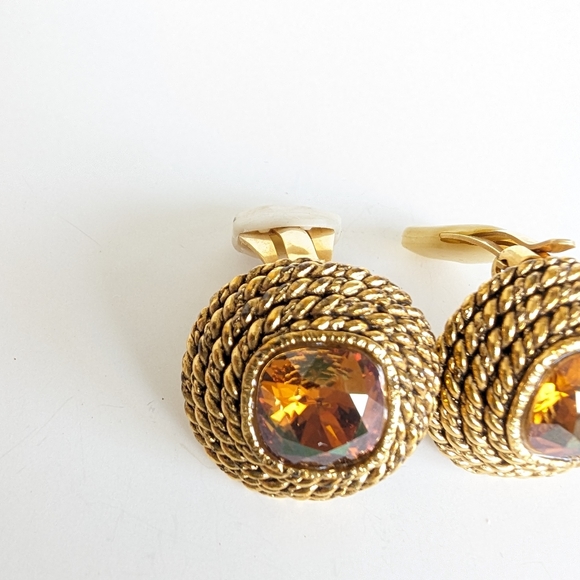 Poggi Jewelry - Poggi Paris Vintage Yellow Glass Cabochon Gold Earrings